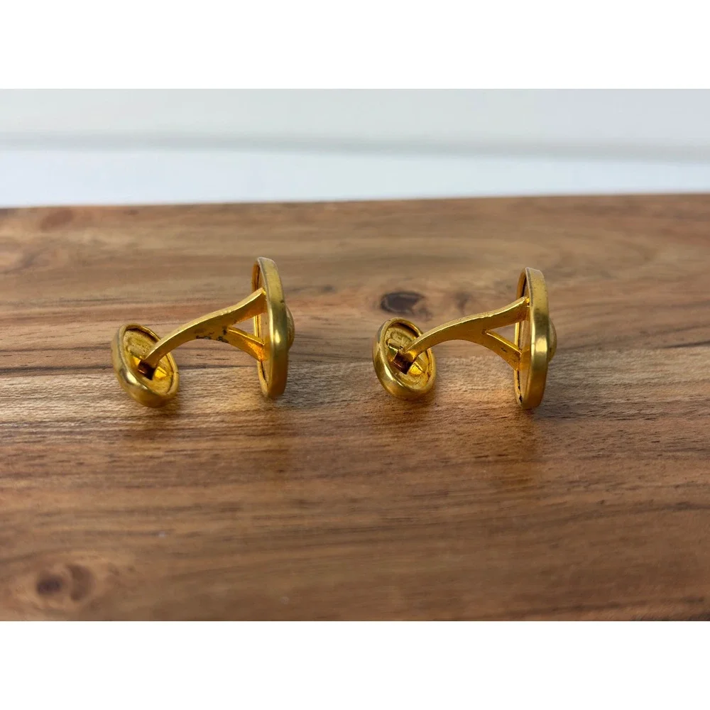 Vintage Curved Cufflinks Gold Oval Etched Victorian Revival Formal Wedding Metal
